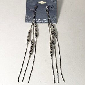 2/$30 Silver tone Beaded Fringed Drop Dangle Post Long Earrings, 5-inch Jewelry